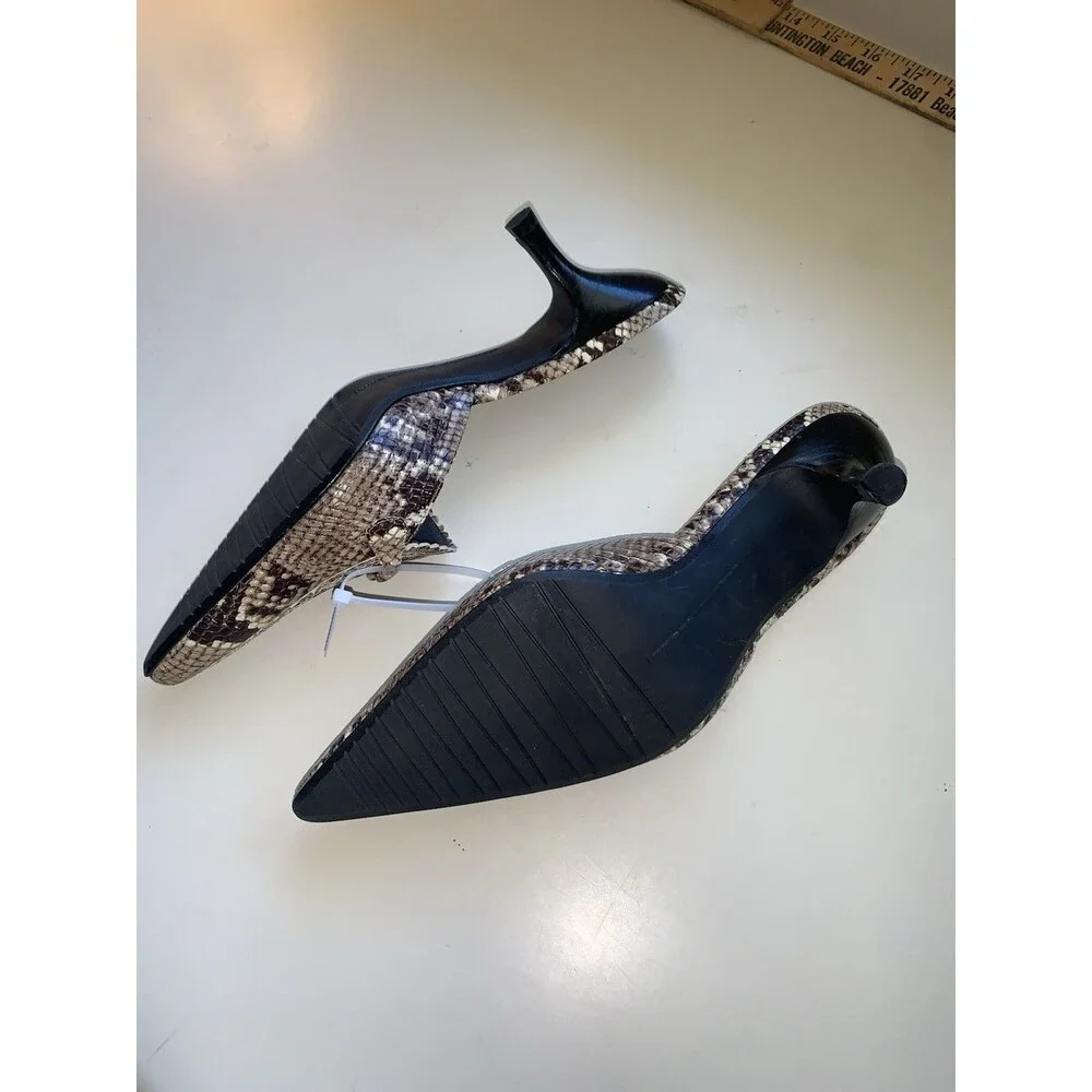 NWOT Stuart Weitzman 9.5M Snakeskin Pointy Toe Open Heel Slip On Heels 4007979